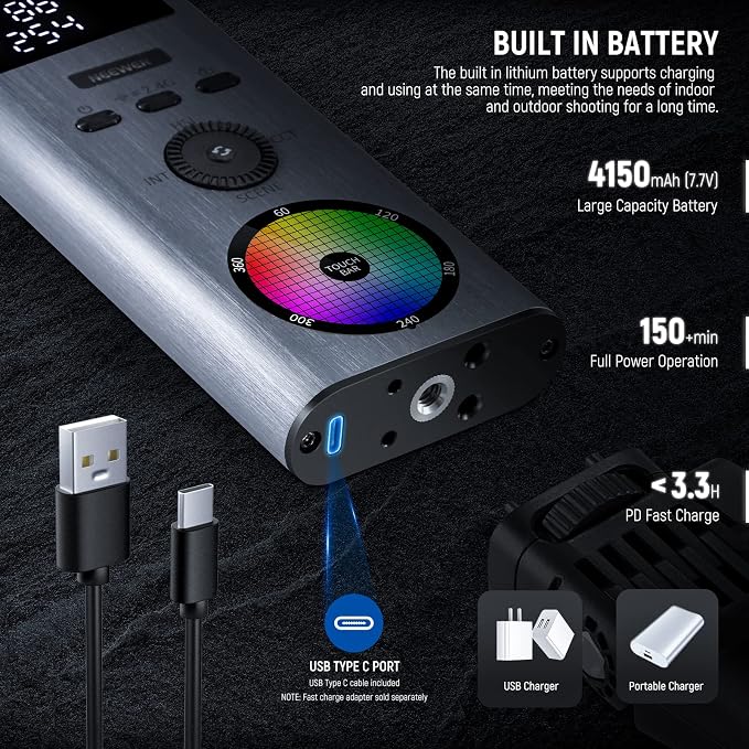 NEEWER RGB Light Wand with 2.4G/APP Control, Upgraded 360° Touchable RGBWW Hue - Image 8