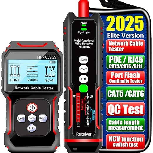 NF-859GS Network Cable Tester POE RJ45 RJ11 CAT5 CAT6 Supports Audio by NOYAFA