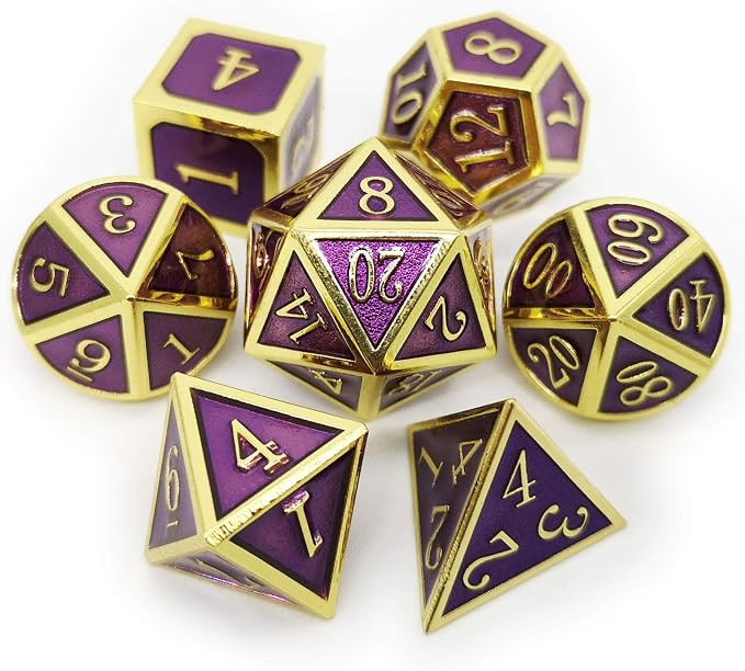 Haxtec D&D Metal Dice Set Gold Purple DND Dice Compatible by HaxtecDice