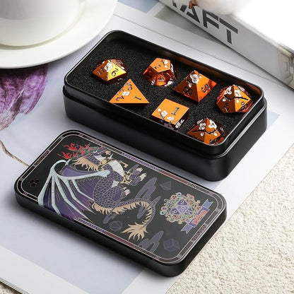 Orange Metal Dice D&D, DNDND 7 PCS Heavy Metallic DND Dice Set - Image 5