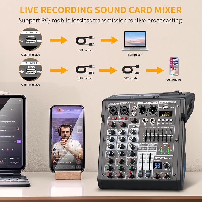 Audio Mixer, 4 Channel Sound Board Mixing Console - Image 2