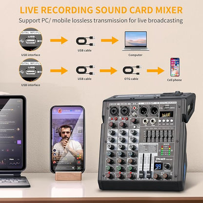 Audio Mixer, 4 Channel Sound Board Mixing Console - Image 2