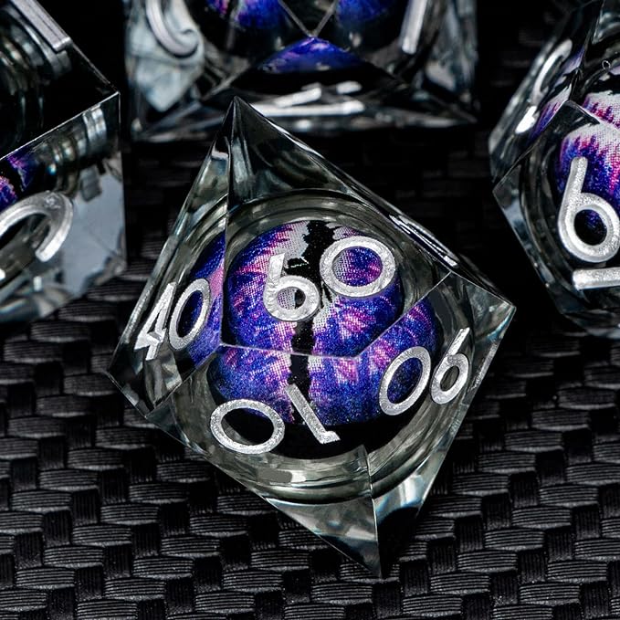 ARUOHHA DND Resin Dice Dragon Eye Dice Liquid Core Purple Sharp Edged Dice Set - Image 5
