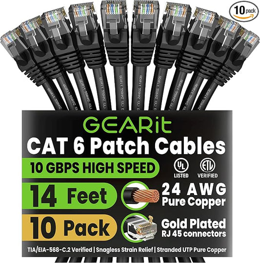 GEARit Cat 6 Ethernet Patch Cable 14 ft Black Cat6 Patch Cables 14ft by GEARit