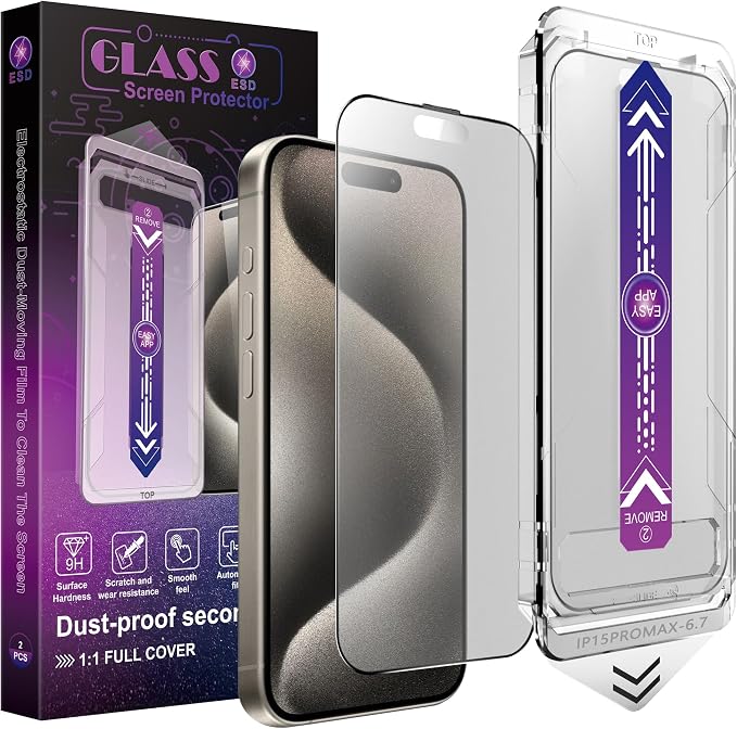 2 Pack Matte Screen Protector for iPhone 15 Pro Max, 9H Tempered Glass by Unknown