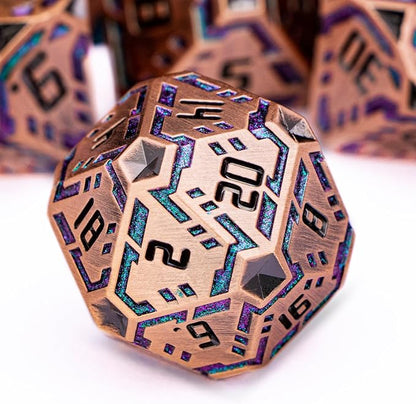 Metal DND Sci-fi Dice Set 7PCS Stripe Polyhedral Dice by OGCOPHEN