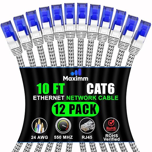 Maximm Cat 6 Ethernet Cable 10 ft, Braided Network Cable Cat6 by MaximmCable