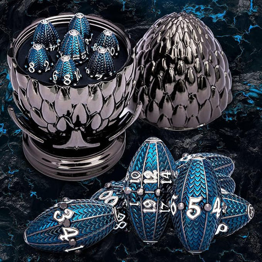 ARUOHHA DND Metal Dice Black Blue Dragons Egg Dice by ARUOHHA