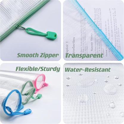 Oaimyy-16Pcs, Mesh Zipper Pouch Document Folders Bag & Plastic Zip File Folders - Image 3