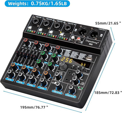 Depusheng M6 Portable Mini Mixer 6-Channel Audio Mixer DJ Console - Image 6