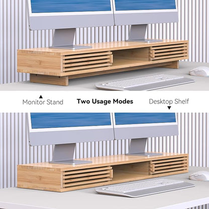 Dual Monitor Stand Riser with Sliding Door, Double Computer Laptop Stand Desk - Image 7