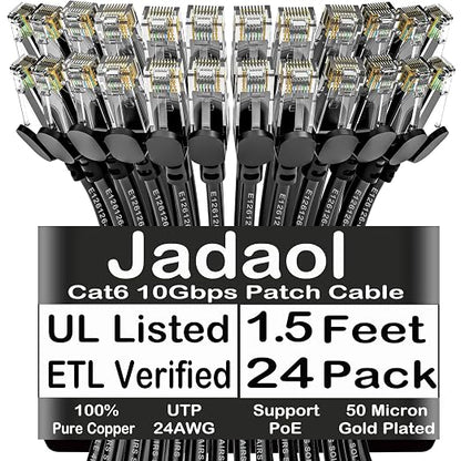 Jadaol Cat6 1.5ft 24 Pack Patch Cable, 10Gbps High-Speed Ethernet Patch Cable by Jadaol