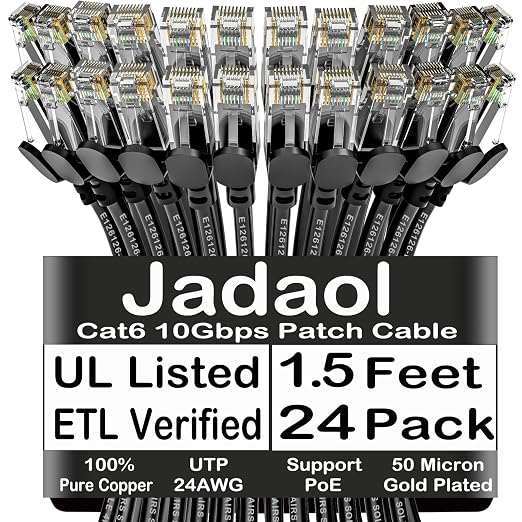 Jadaol Cat6 1.5ft 24 Pack Patch Cable, 10Gbps High-Speed Ethernet Patch Cable by Jadaol