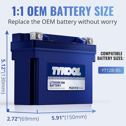 TYKOOL YT12B-BS, 3X Cranking Amps, Lithium LiFePO4 Motorcycle Battery, 12V 6Ah - Image 2
