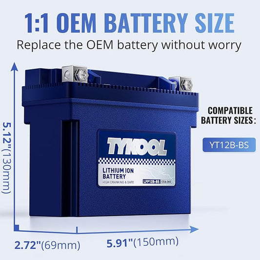 TYKOOL YT12B-BS, 3X Cranking Amps, Lithium LiFePO4 Motorcycle Battery, 12V 6Ah - Image 2