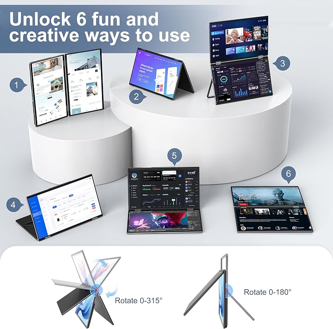 InnoView 15.6" Dual Portable Monitor 1920x1080P FHD 315°Adjustable Dual Stacked - Image 6