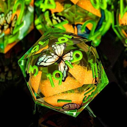 Butterfly DND Dice Green Liquid Core Dice Set by ORIFANTOU