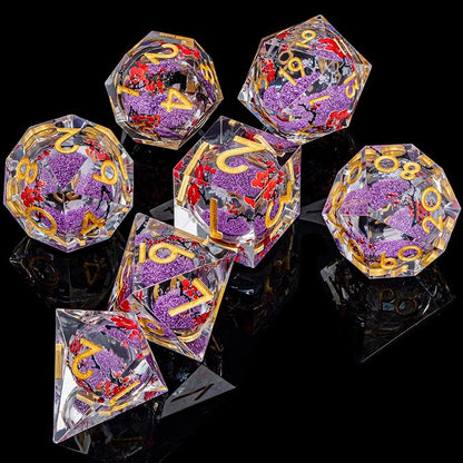 ARUOHHA DND Resin Dice Plum Blossom Liquid Core Purple Sharp Edged Polyhedral - Image 6