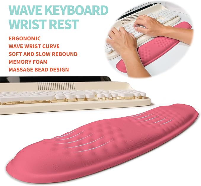 2-in-1 Ergonomic Set, Wave Rise Keyboard Wrist Rest and Massage Bulge Slope - Image 2