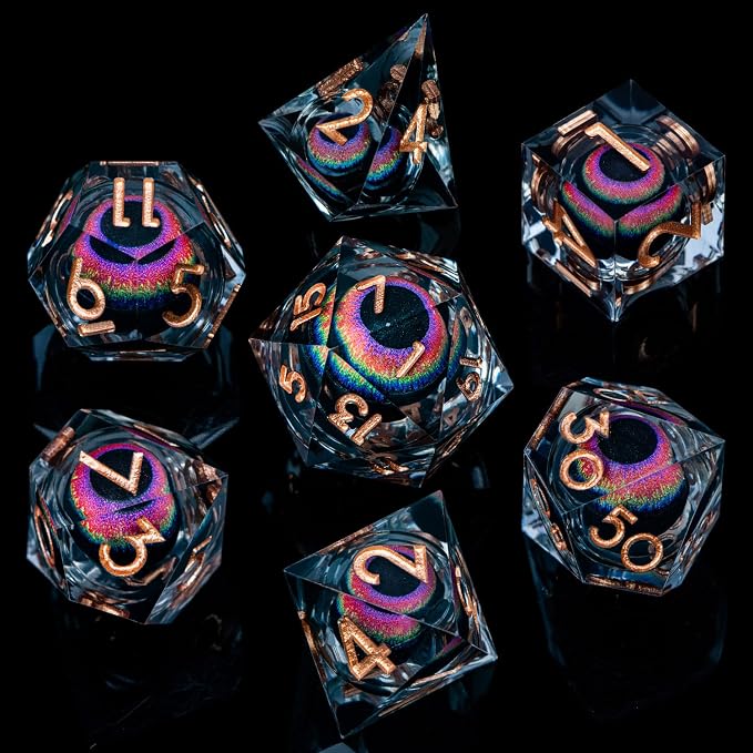 ARUOHHA DND Dragon Eye Dice Liquid Core Resin Sharp Edged Dice Set - Image 2