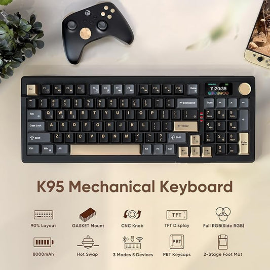 RedThunder K95 Wireless Mechanical Keyboard, TFT Screen & Knob, Tri-Mode - Image 2