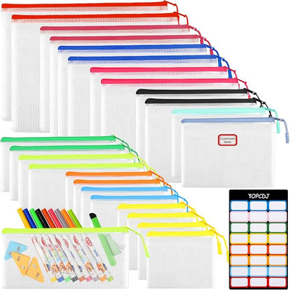 24PCS Mesh Zipper Pouch Storage Bags, 8 Sizes Board Game Bags, 12 Colors by YOPCDJ