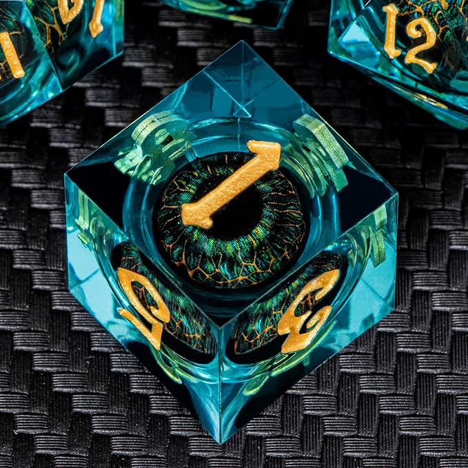 ARUOHHA DND Resin Dice Dragon Eye Dice Liquid Core Red Sharp Edged Dice Set - Image 3
