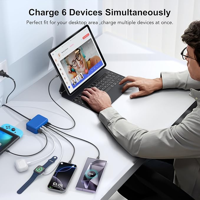 USB C Fast Charger 100W GaN 6 Port Type USB C Charging Station Hub Block Wall - Image 5
