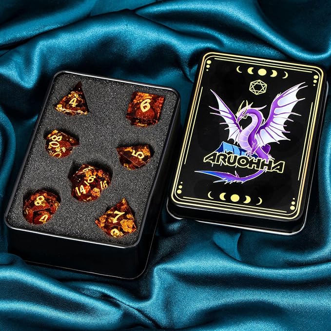 ARUOHHA Liquid Core DND Dice Set, RPG Golden Numbers Red Dungeons Polyhedral - Image 7