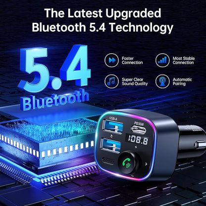 Syncwire Bluetooth 5.3 FM Transmitter Car Adapter 48W Wireless Radio Music - Image 2