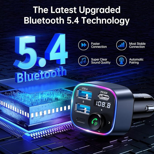 Syncwire Bluetooth 5.3 FM Transmitter Car Adapter 48W Wireless Radio Music - Image 2