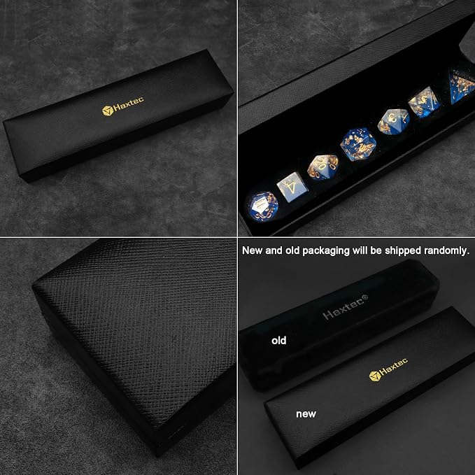 Haxtec Blue DND Dice Set Sharp Edge Resin Dice Gold Flakes - Image 5