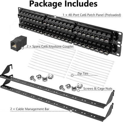 Jadaol 48 Port Patch Panel Rackmount or Wall Mount 19-Inch, 2U Cat 6 Network - Image 7