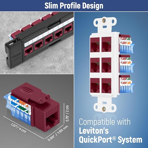 Everest 45° Angled RJ45 Cat5e Keystone Jacks 50-Pack in Red - Image 7