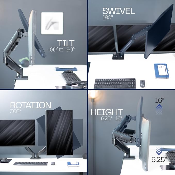 VIVO Dual Monitor up to 32 inches and 19.8 lbs per Screen, Pneumatic Arm Desk - Image 8