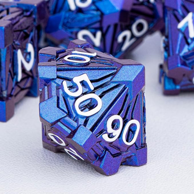 7PCS Metal DND Dice Set with Box, Debris RPG Blue White D and D Dice - Image 4