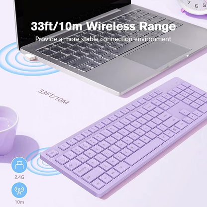 LeadsaiL Purple Wireless Keyboard, 2.4GHz Full-Sized Ergonomic Computer Keyboard - Image 2