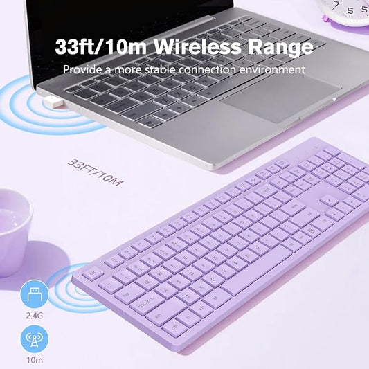 LeadsaiL Purple Wireless Keyboard, 2.4GHz Full-Sized Ergonomic Computer Keyboard - Image 2