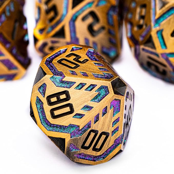 Metal DND Sci-fi Dice Set 7PCS Stripe Polyhedral Dice - Image 4