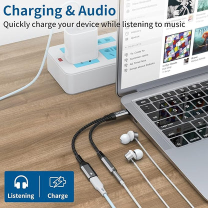 USB C to 3.5mm Headphone and Charger Adapter, 2-in-1 Type C to Aux Jack Cable - Image 2