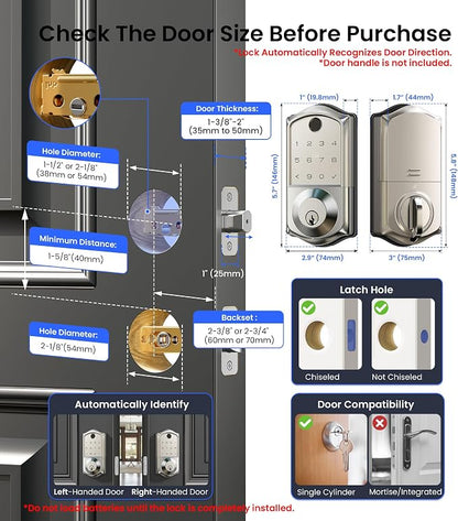Veise VE017 Fingerprint Smart Door Lock, App Control, 8-in-1 Keyless Entry - Image 9