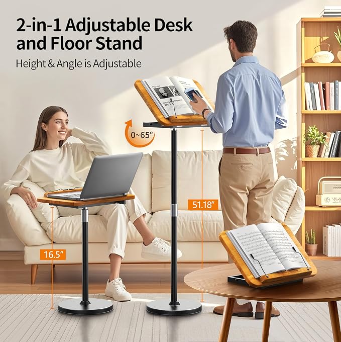 NAMON 2 in 1 Dual-use Music Stand & Desktop Book Stand, 100% Solid Wood - Image 2