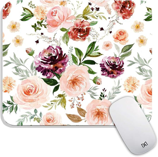 Square Mouse Pad Pretty Floral, Personalized Premium-Textured Custom Mouse Mat by Armanza