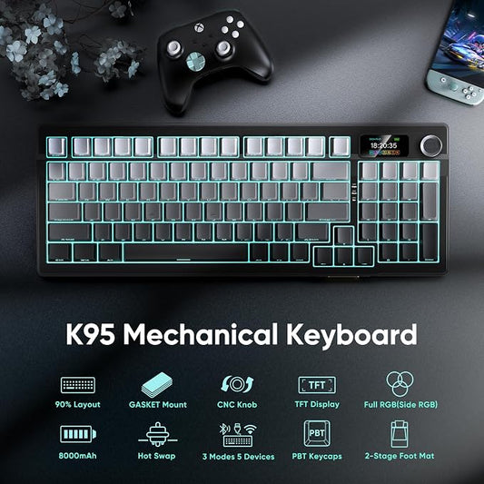 RedThunder K95 Wireless Mechanical Keyboard, TFT Screen & Knob, Trip-Modes - Image 2