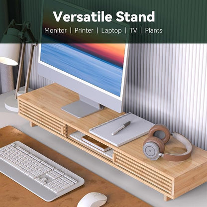 Dual Monitor Stand Riser with Sliding Door, Double Computer Laptop Stand Desk - Image 3