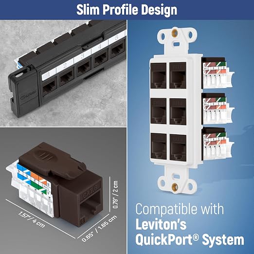 Everest 45° Angled RJ45 Cat6 Keystone Jacks 10-Pack in Brown - Image 7