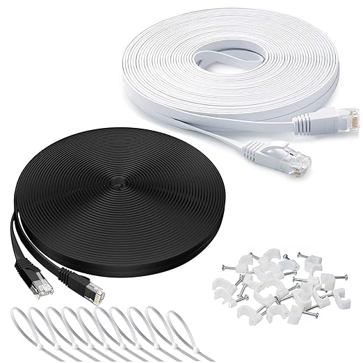DAYEDZ Ethernet Cable 100 ft 2 Pack Cat 6 Flat Cable Ethernet Cord, Slim Long by DAYEDZ