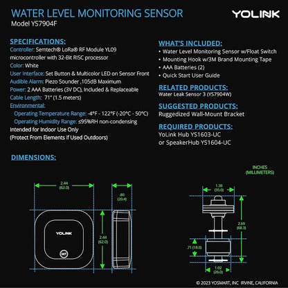 YoLink LoRa Water Level Monitoring Sensor Starter Kit: 1 YoLink Hub & Wireless - Image 3