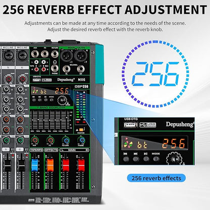 Depusheng MX6 6 Channel Sound Mixer Audio Mixing Console 48V 256DSP - Image 5