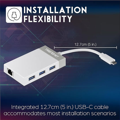 TRENDnet USB C to Ethernet Gigabit Adapter, Compact USB Type C Hub, 3 x USB 3.0 - Image 5